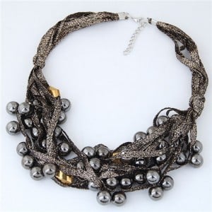 Round Beads Rope Fashion Costume Necklace - Coffee