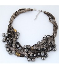 Round Beads Rope Fashion Costume Necklace - Coffee