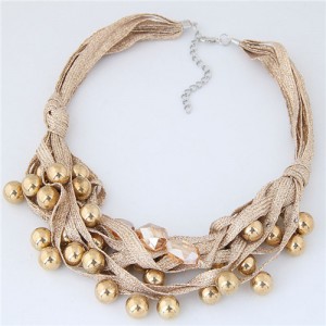 Round Beads Rope Fashion Costume Necklace - Khaki