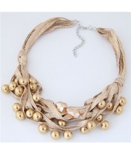 Round Beads Rope Fashion Costume Necklace - Khaki