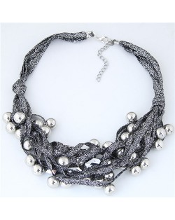 Round Beads Rope Fashion Costume Necklace - Black