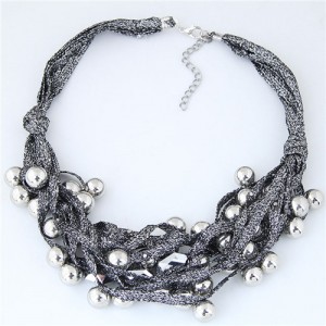 Round Beads Rope Fashion Costume Necklace - Black