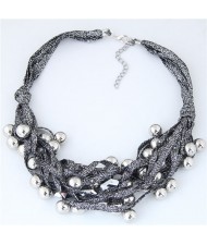 Round Beads Rope Fashion Costume Necklace - Black