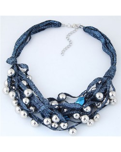 Round Beads Rope Fashion Costume Necklace - Blue