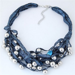 Round Beads Rope Fashion Costume Necklace - Blue