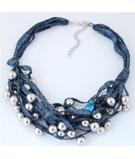 Round Beads Rope Fashion Costume Necklace - Blue