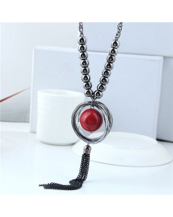 Red Ball Pendant Hoop Design Chunky Fashion Statement Necklace
