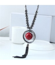 Red Ball Pendant Hoop Design Chunky Fashion Statement Necklace