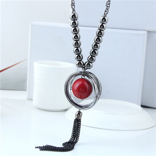 Red Ball Pendant Hoop Design Chunky Fashion Statement Necklace