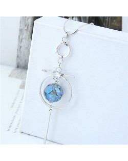 Blue Crystal Ball Inlaid Hoop Pendant Tassel Fashion Statement Necklace
