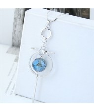 Blue Crystal Ball Inlaid Hoop Pendant Tassel Fashion Statement Necklace