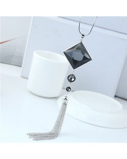 Star Fashion Square Pendant with Tassel Design Long Chain Costume Necklace