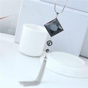 Star Fashion Square Pendant with Tassel Design Long Chain Costume Necklace