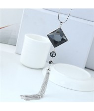 Star Fashion Square Pendant with Tassel Design Long Chain Costume Necklace