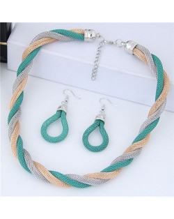 Weaving Pattern Design Alloy High Fashion Necklace and Earrings Set - Green