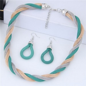 Weaving Pattern Design Alloy High Fashion Necklace and Earrings Set - Green