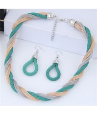 Weaving Pattern Design Alloy High Fashion Necklace and Earrings Set - Green