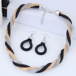 Weaving Pattern Design Alloy High Fashion Necklace and Earrings Set - Black