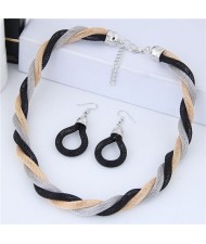 Weaving Pattern Design Alloy High Fashion Necklace and Earrings Set - Black