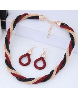 Weaving Pattern Design Alloy High Fashion Necklace and Earrings Set - Red
