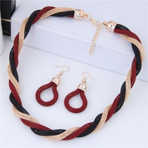 Weaving Pattern Design Alloy High Fashion Necklace and Earrings Set - Red