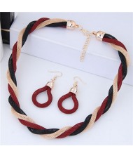 Weaving Pattern Design Alloy High Fashion Necklace and Earrings Set - Red