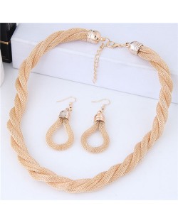 Weaving Pattern Design Alloy High Fashion Necklace and Earrings Set - Golden