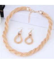Weaving Pattern Design Alloy High Fashion Necklace and Earrings Set - Golden