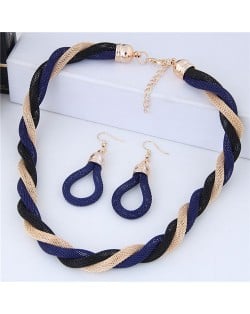 Weaving Pattern Design Alloy High Fashion Necklace and Earrings Set - Royal Blue