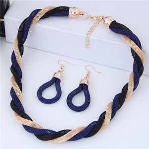 Weaving Pattern Design Alloy High Fashion Necklace and Earrings Set - Royal Blue