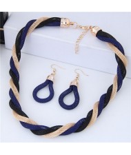 Weaving Pattern Design Alloy High Fashion Necklace and Earrings Set - Royal Blue
