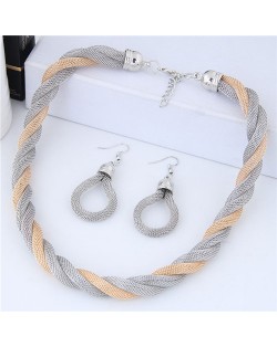 Weaving Pattern Design Alloy High Fashion Necklace and Earrings Set - Silver and Golden