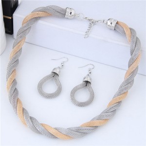 Weaving Pattern Design Alloy High Fashion Necklace and Earrings Set - Silver and Golden