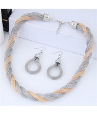Weaving Pattern Design Alloy High Fashion Necklace and Earrings Set - Silver and Golden