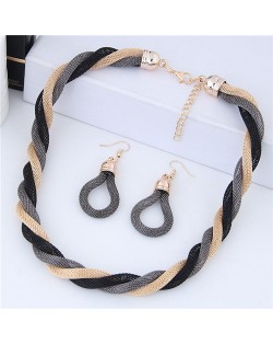 Weaving Pattern Design Alloy High Fashion Necklace and Earrings Set - Gray