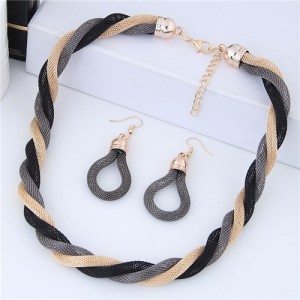 Weaving Pattern Design Alloy High Fashion Necklace and Earrings Set - Gray