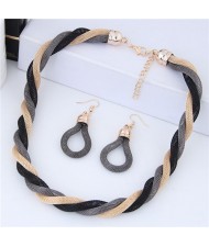 Weaving Pattern Design Alloy High Fashion Necklace and Earrings Set - Gray