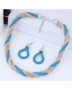 Weaving Pattern Design Alloy High Fashion Necklace and Earrings Set - Blue