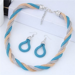 Weaving Pattern Design Alloy High Fashion Necklace and Earrings Set - Blue