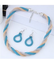 Weaving Pattern Design Alloy High Fashion Necklace and Earrings Set - Blue