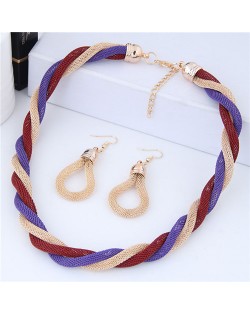 Weaving Pattern Design Alloy High Fashion Necklace and Earrings Set - Purple