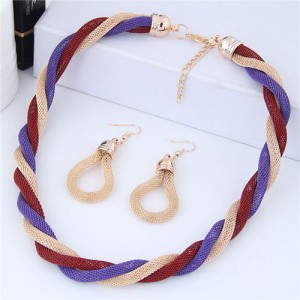 Weaving Pattern Design Alloy High Fashion Necklace and Earrings Set - Purple