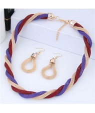 Weaving Pattern Design Alloy High Fashion Necklace and Earrings Set - Purple