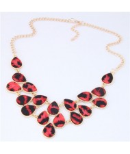 Leopard Prints Waterdrops Combo Design Women Fashion Statement Necklace - Red