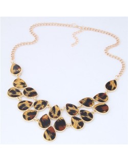 Leopard Prints Waterdrops Combo Design Women Fashion Statement Necklace - Brown