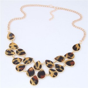 Leopard Prints Waterdrops Combo Design Women Fashion Statement Necklace - Brown