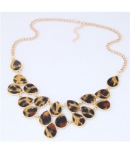 Leopard Prints Waterdrops Combo Design Women Fashion Statement Necklace - Brown