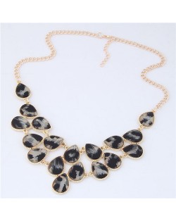 Leopard Prints Waterdrops Combo Design Women Fashion Statement Necklace - Gray