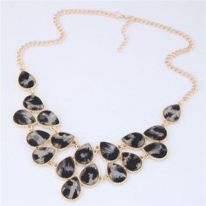 Leopard Prints Waterdrops Combo Design Women Fashion Statement Necklace - Gray