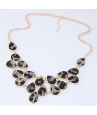 Leopard Prints Waterdrops Combo Design Women Fashion Statement Necklace - Gray